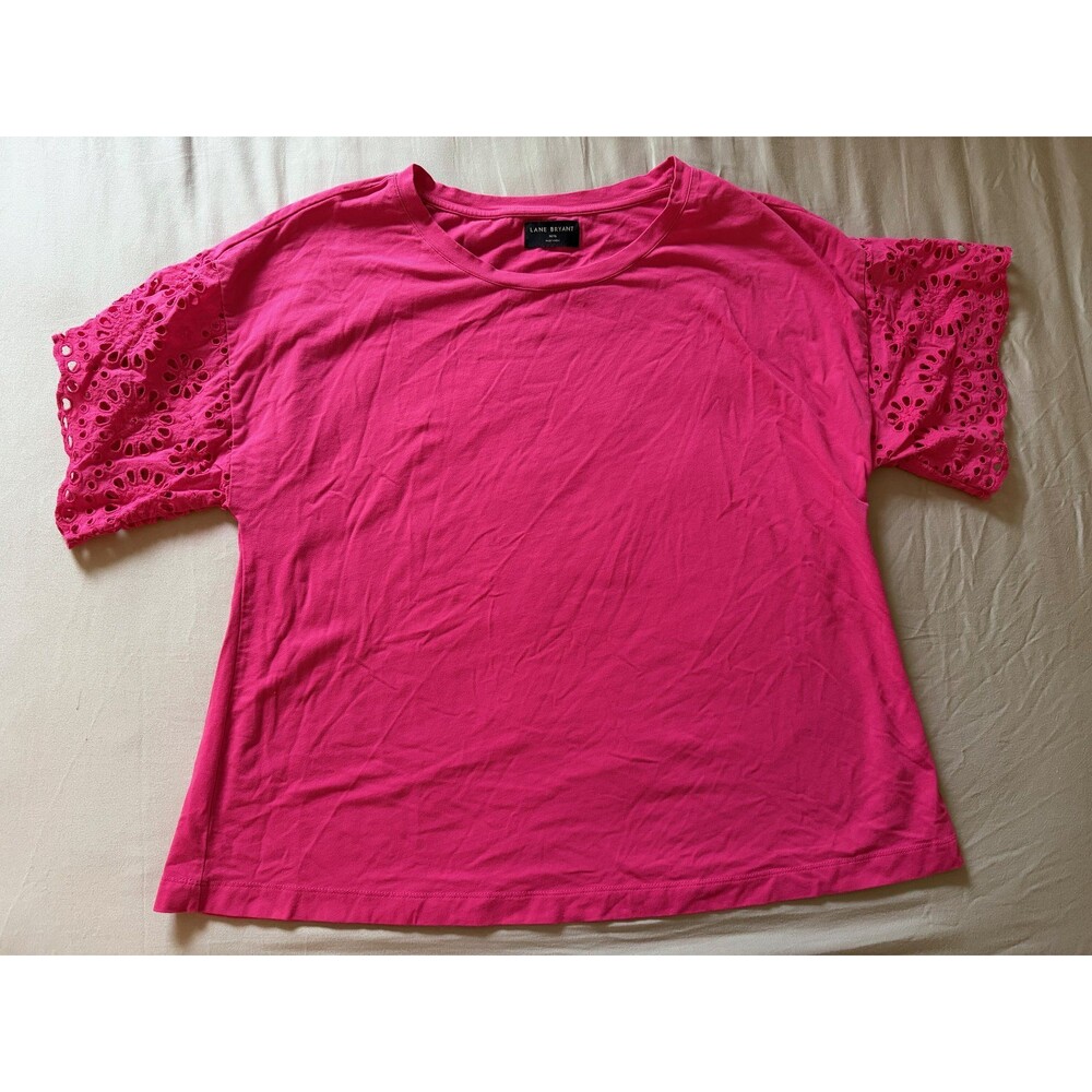 Lane Bryant Classic Eyelet Short Sleeve Tee Hot Pink 14/16